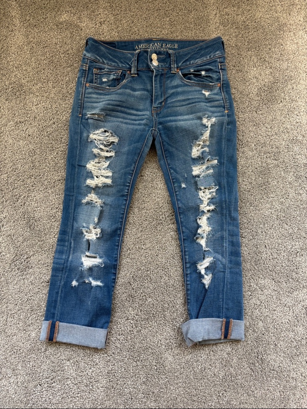 American Eagle Outfitters Distressed by Artist Crop Jeans